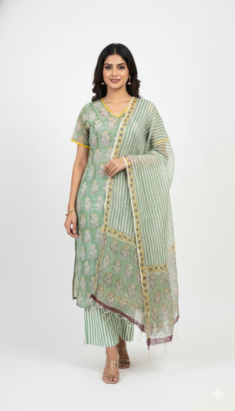 Women Kota Doria Kurta Set