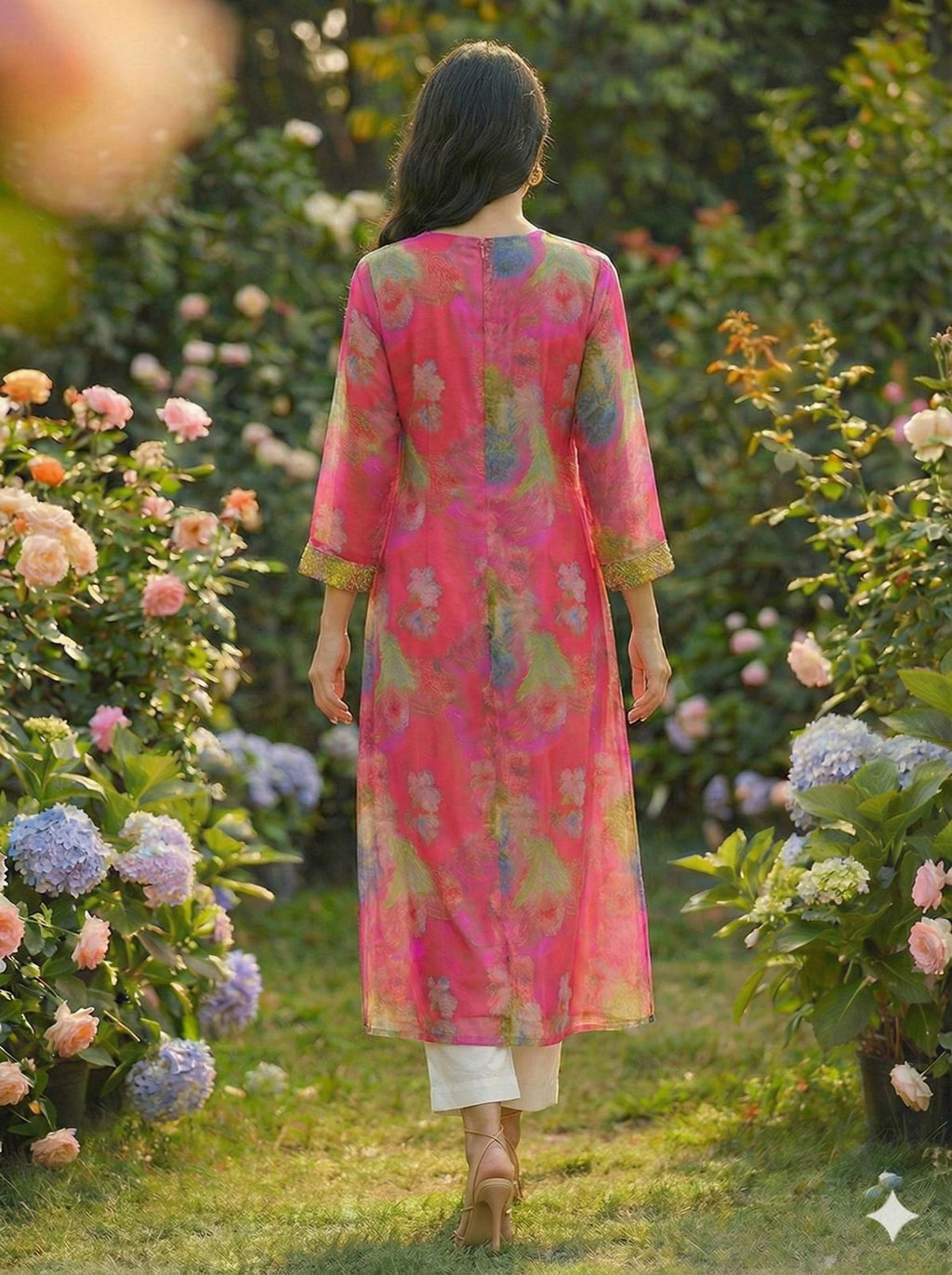 Women Pink Muslin Kurta,Digital Print