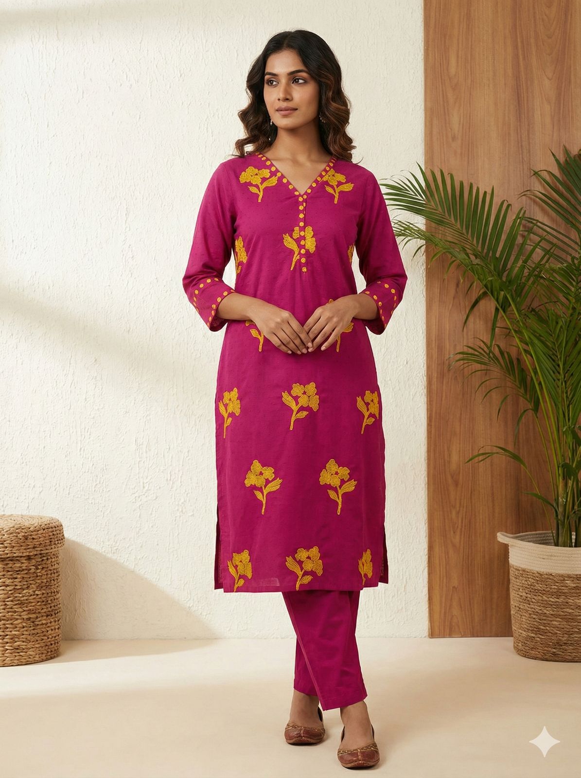 Women Dobby pink kurta set