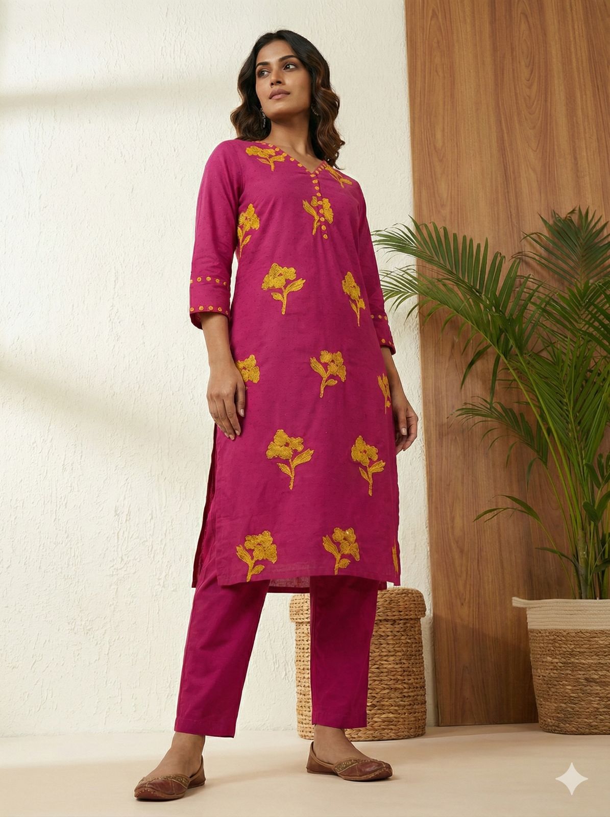 Women Dobby pink kurta set