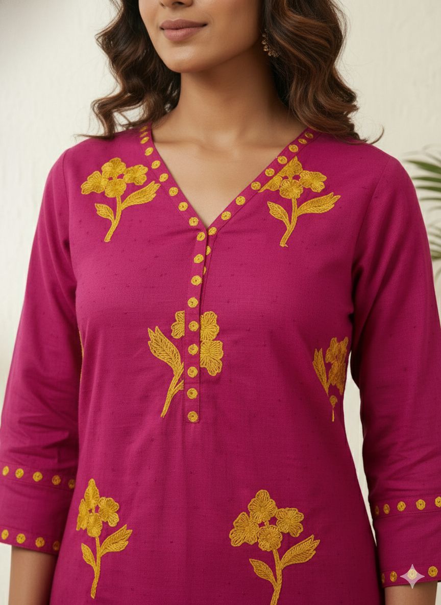 Women Dobby pink kurta set