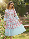 Women Pink cotton dress,Sangeri Handblock Print
