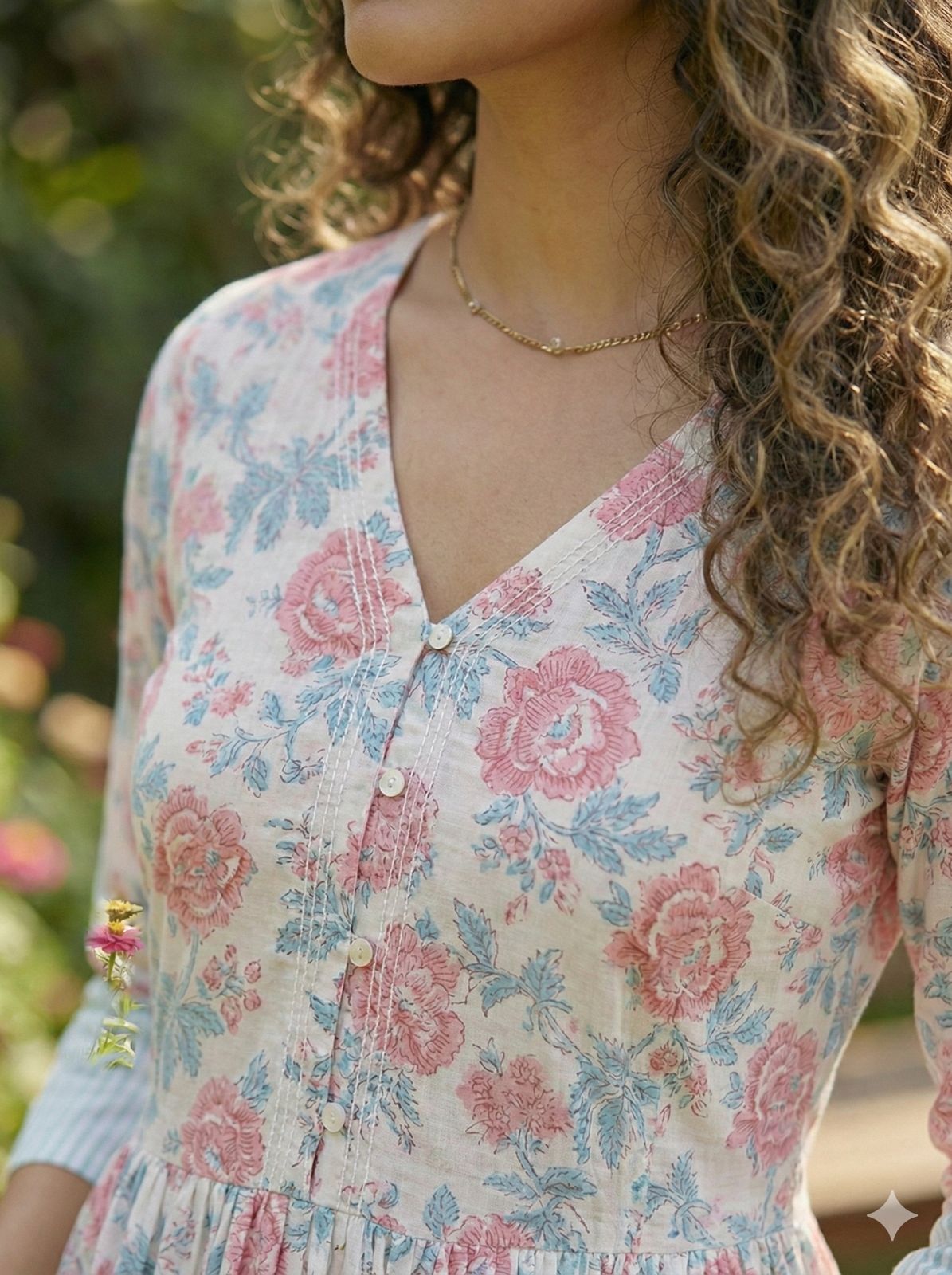 Women Pink cotton dress,Sangeri Handblock Print