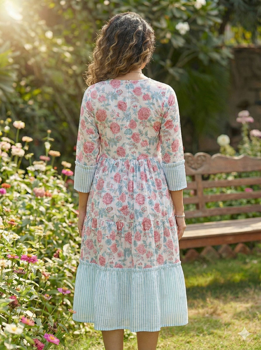 Women Pink cotton dress,Sangeri Handblock Print
