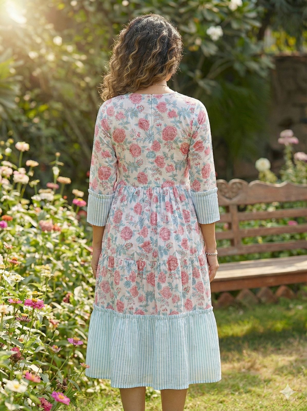 Women Pink cotton dress,Sangeri Handblock Print