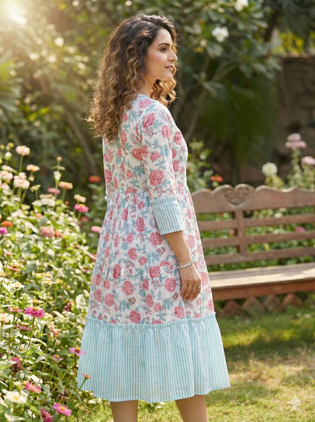 Women Pink cotton dress,Sangeri Handblock Print