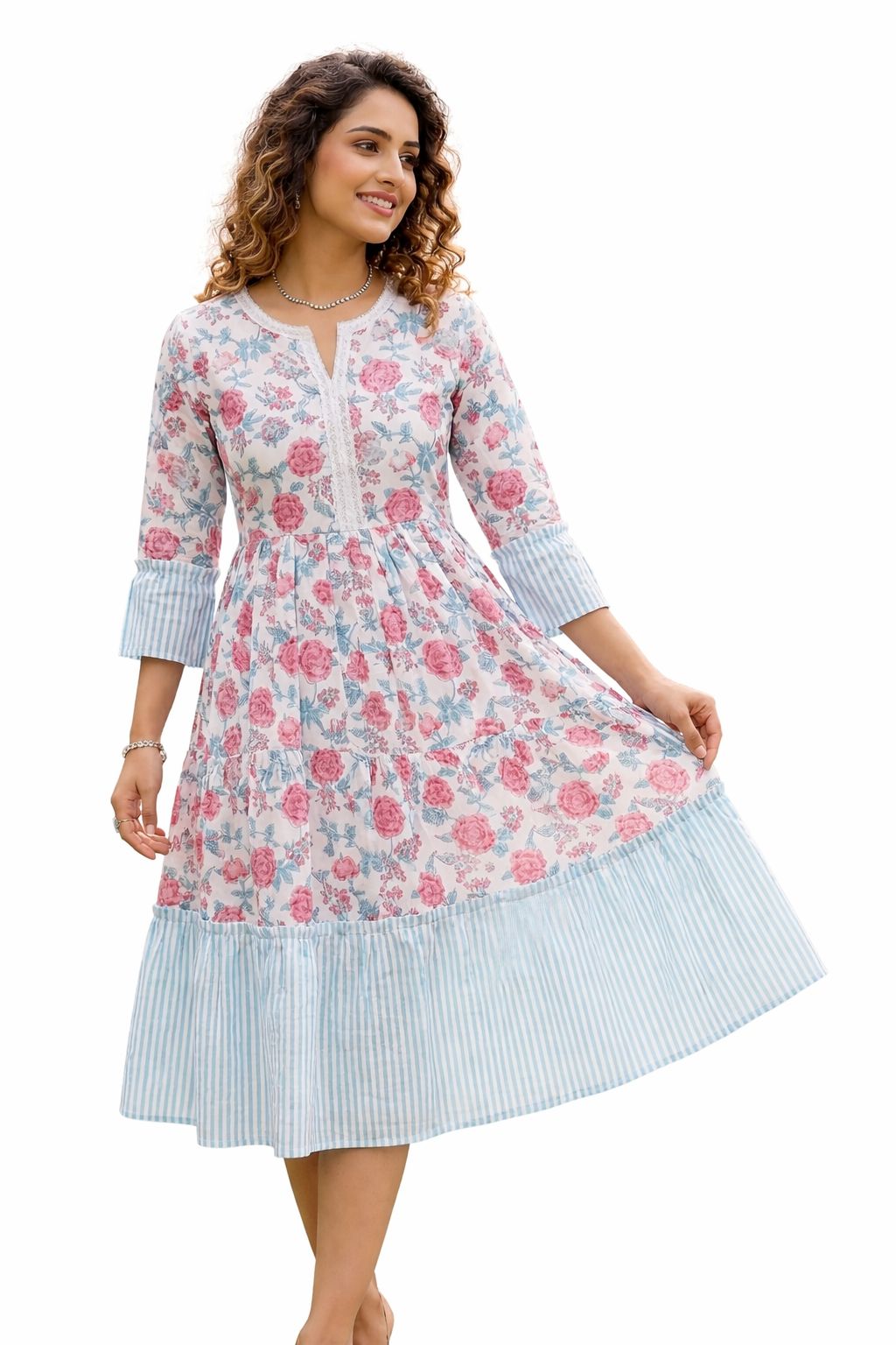 Women Pink cotton dress,Sangeri Handblock Print