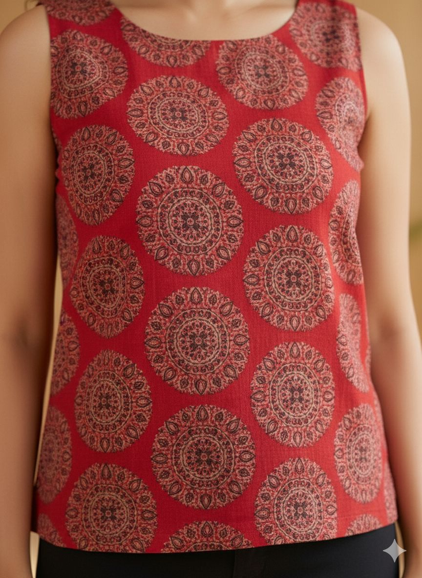 Women Red Cotton sleeveless top