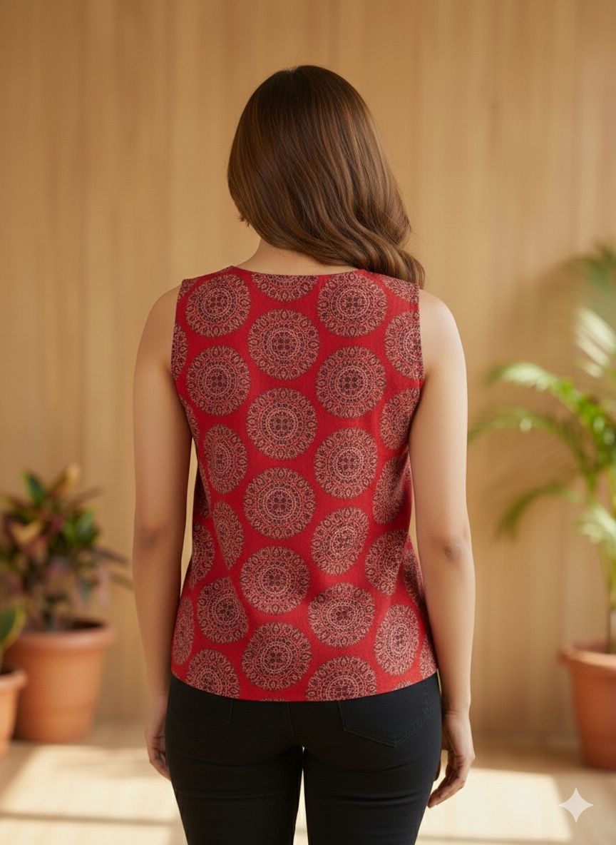 Women Red Cotton sleeveless top