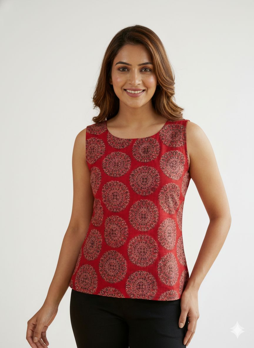 Women Red Cotton sleeveless top