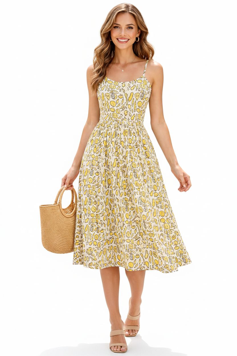 Women Yellow Cotton Sleevless Dress