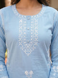 Women Sky Blue Cotton Kurta Set