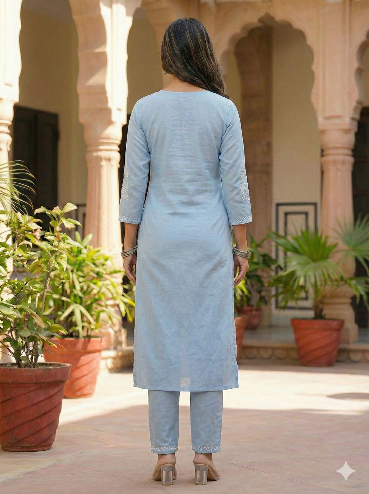 Women Sky Blue Cotton Kurta Set