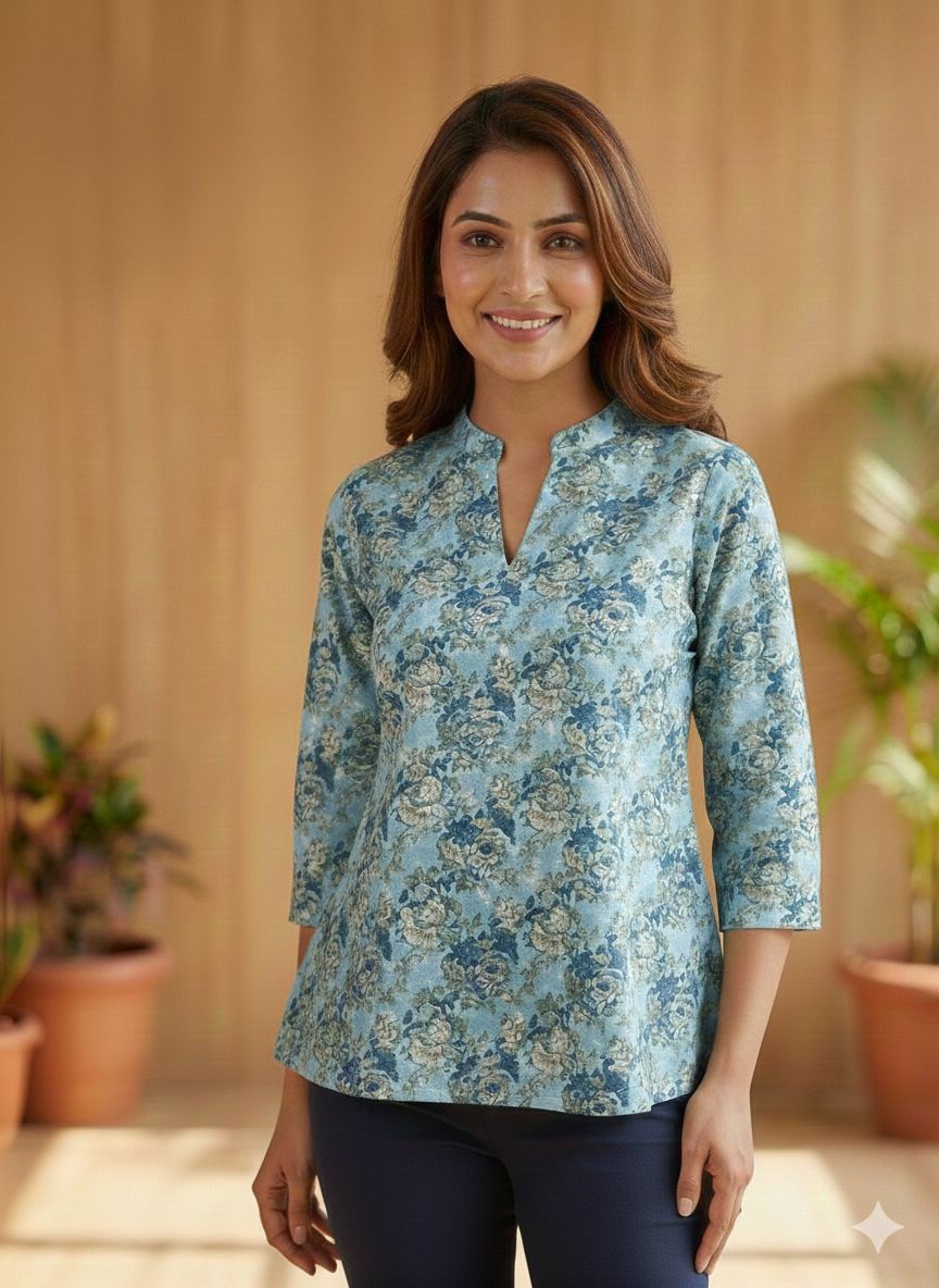 Women Indigo Cotton Top