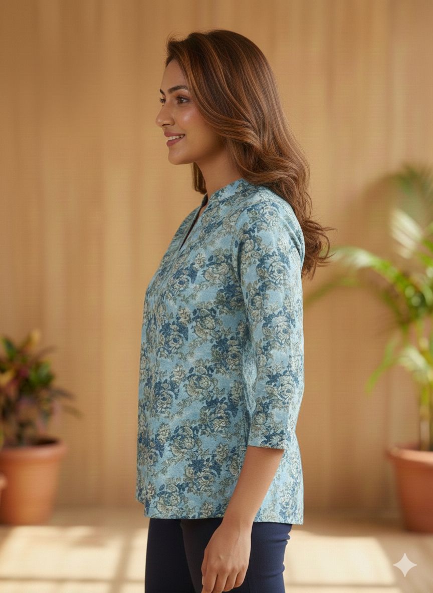 Women Indigo Cotton Top