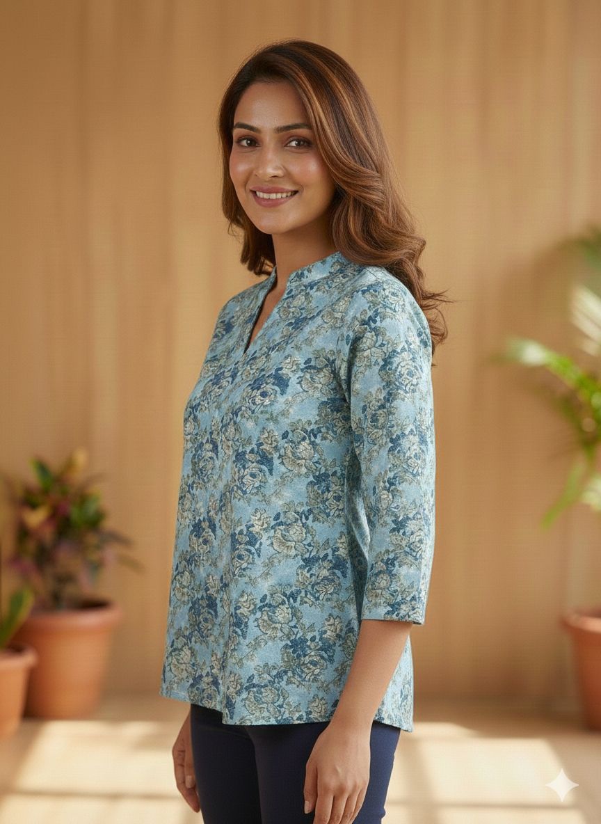 Women Indigo Cotton Top