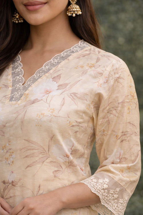 Women Beige Muslin Kurta Set