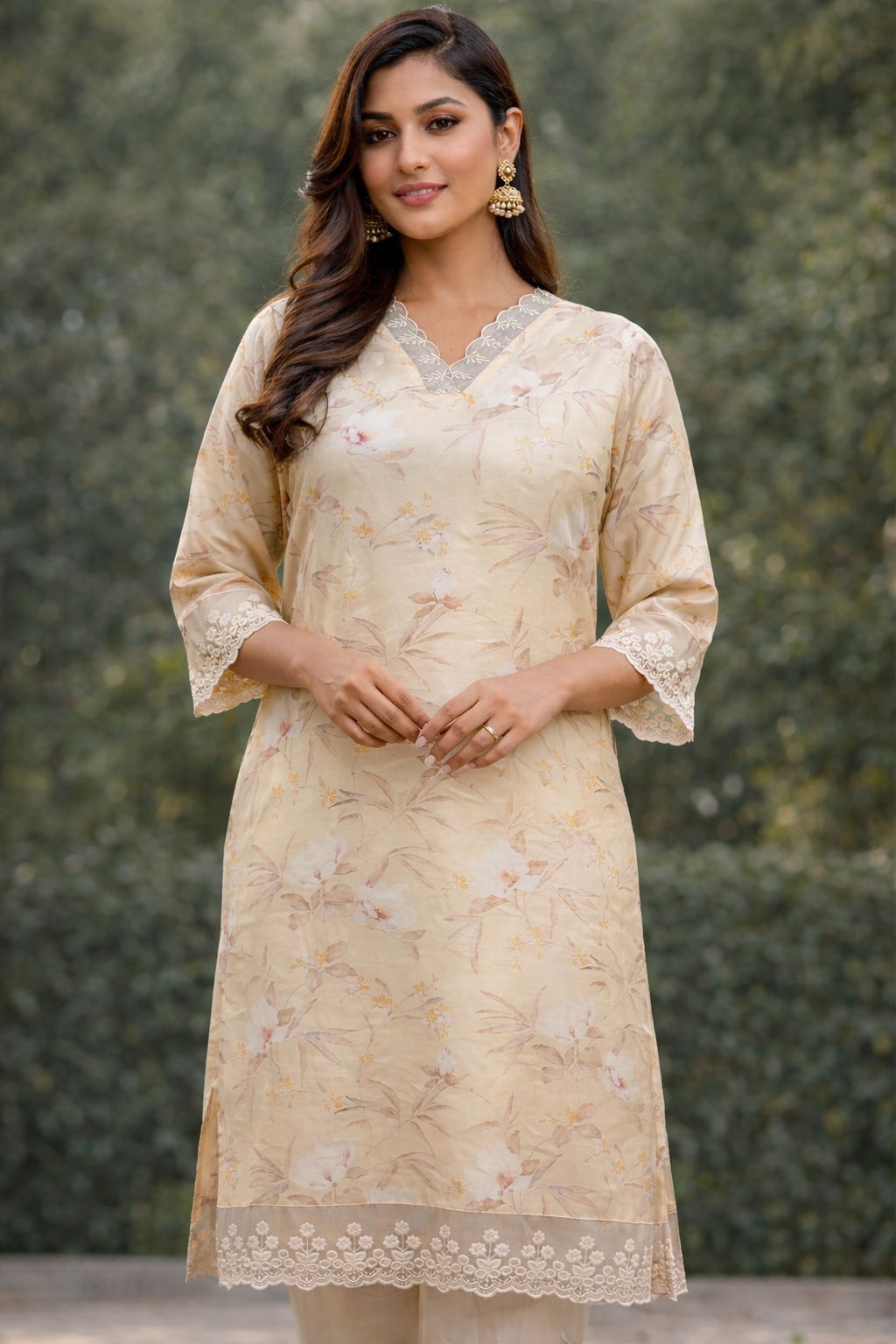 Women Beige Muslin Kurta Set