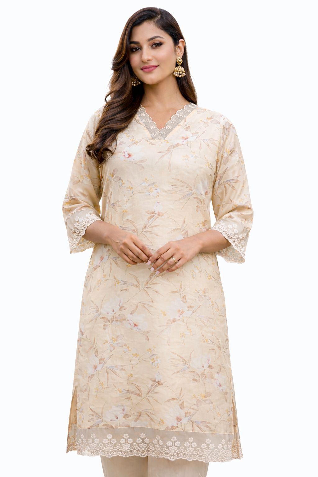 Women Beige Muslin Kurta Set