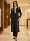 Women Black Musiln Kurta Set