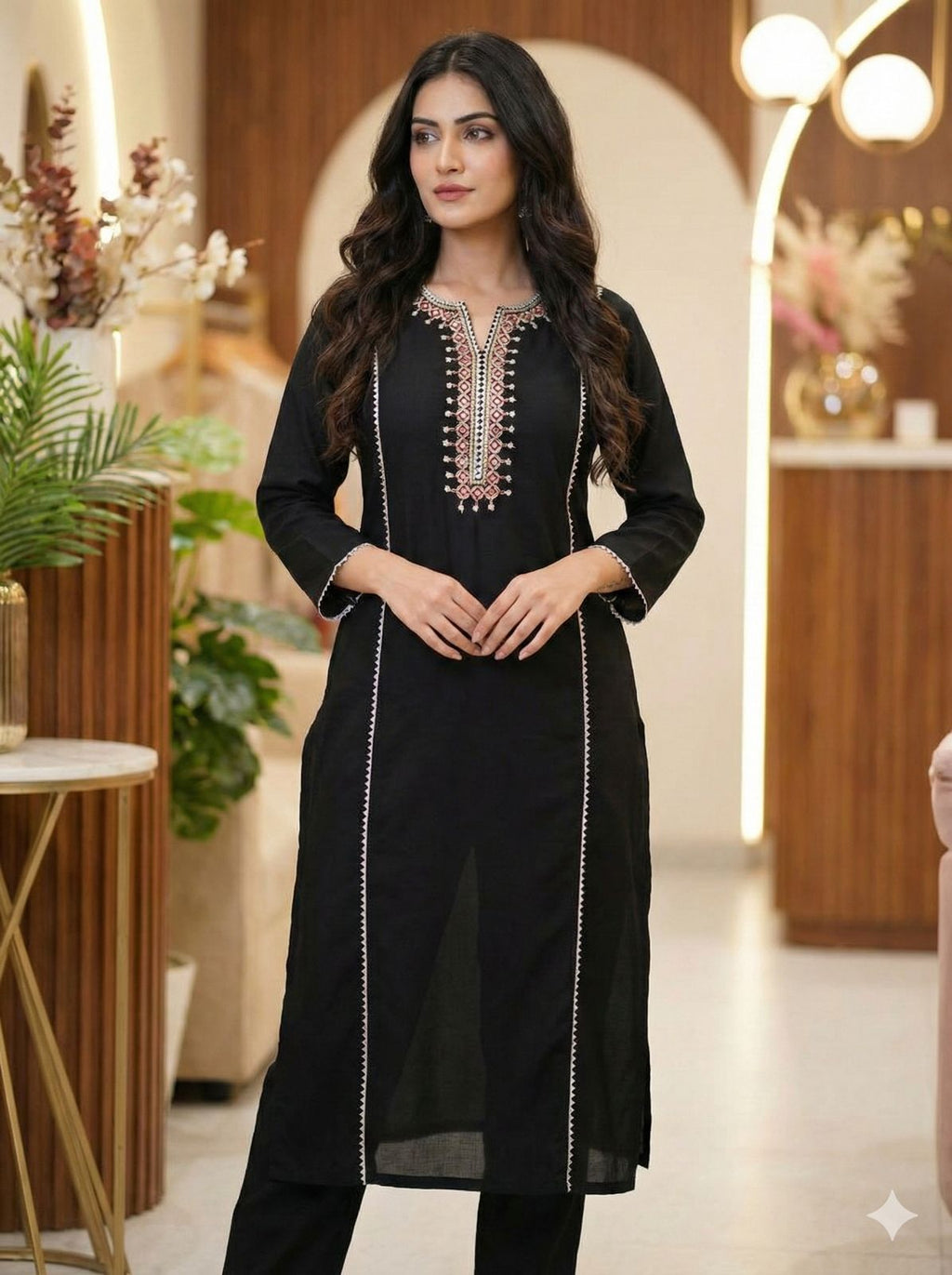 Women Black Musiln Kurta Set