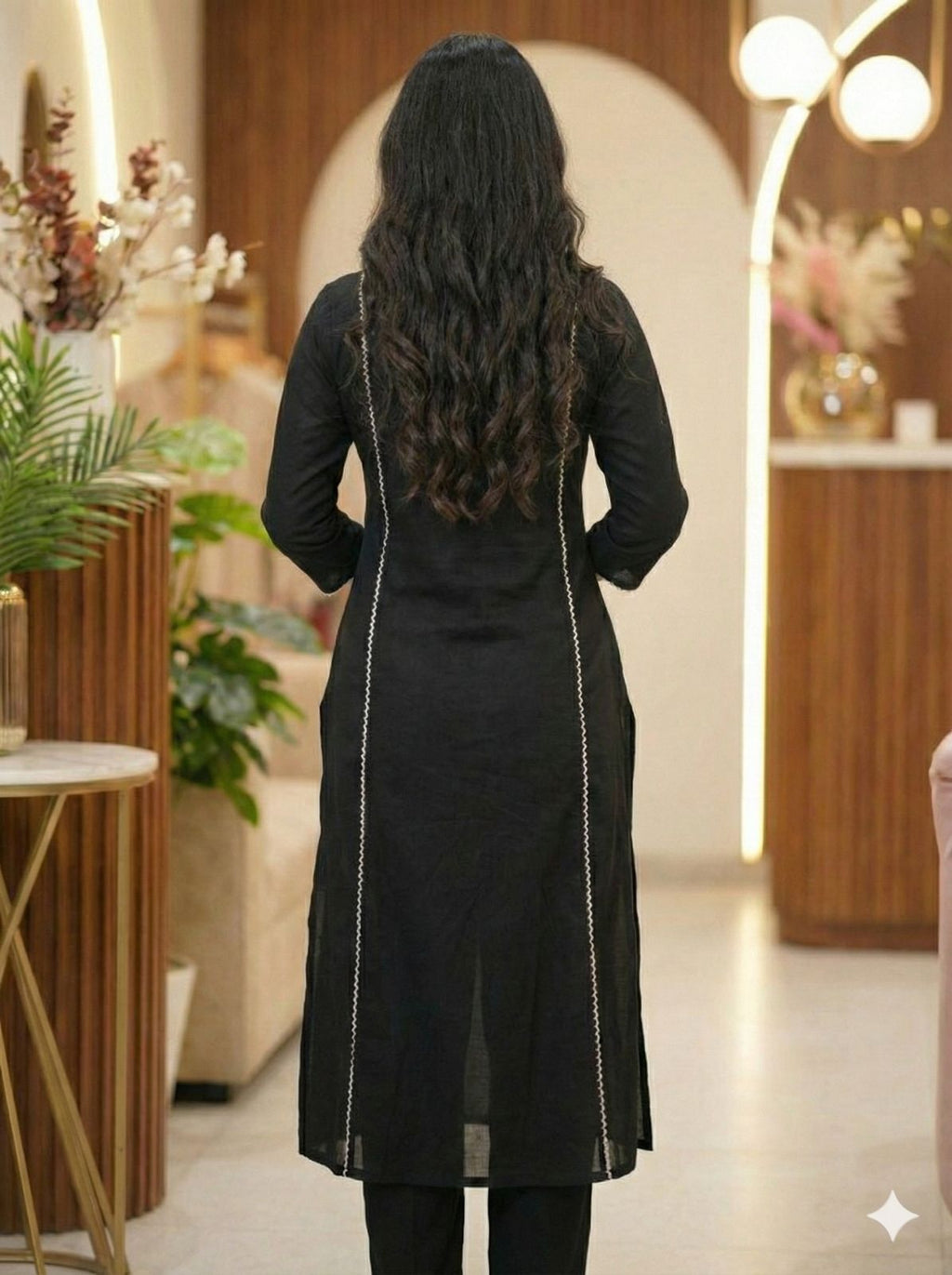 Women Black Musiln Kurta Set