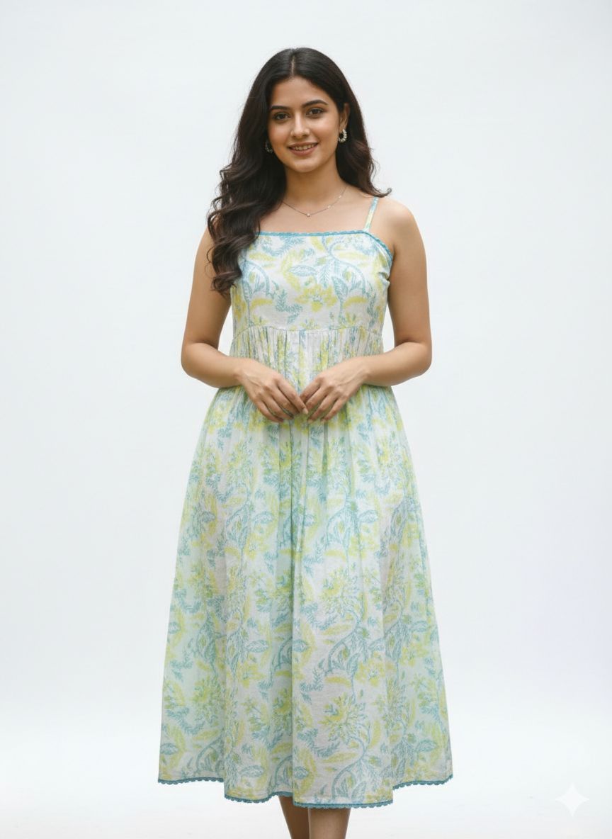 Women off white Cotton Sleeveless Dress