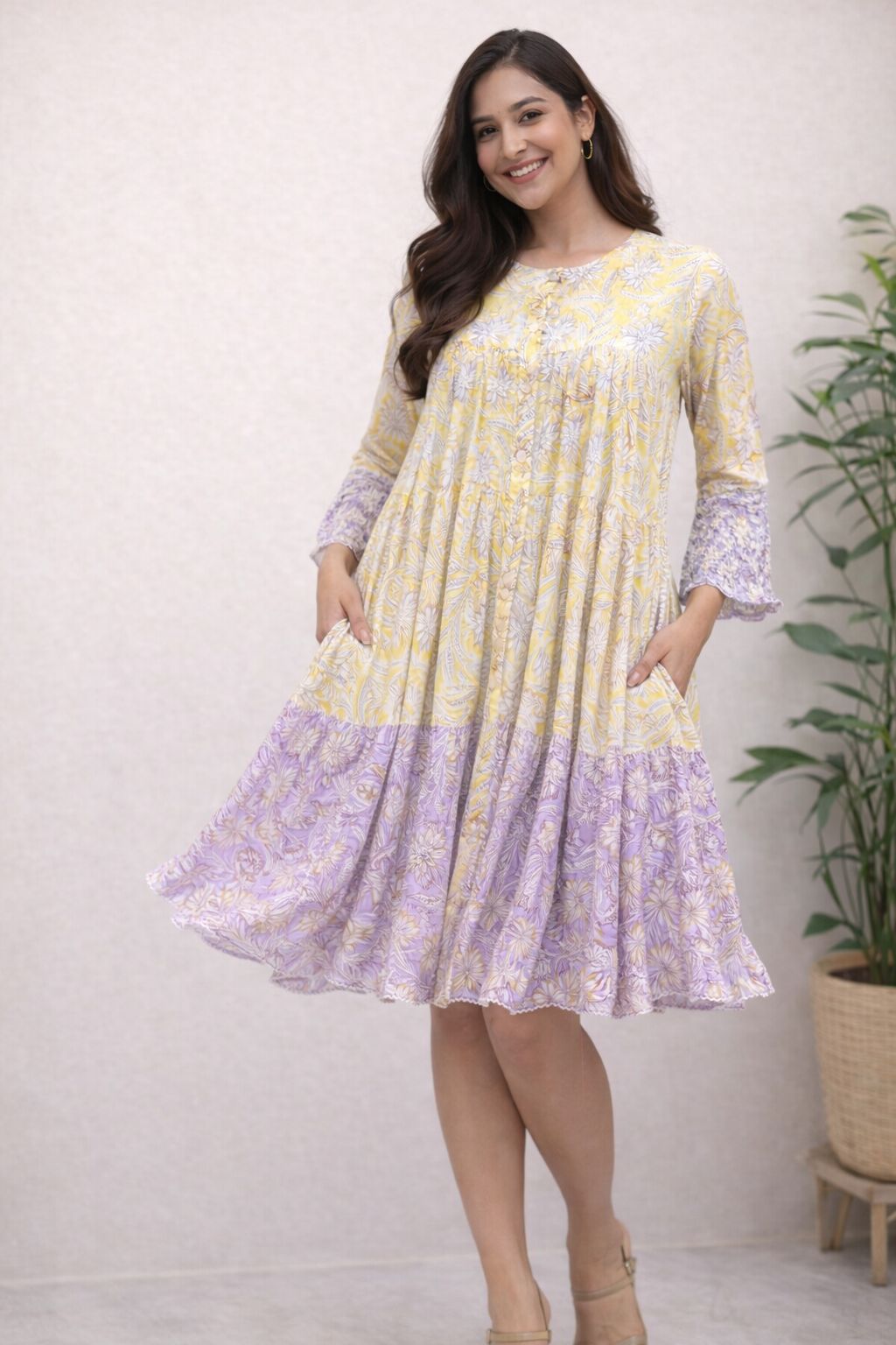 Women Yellow Cotton dress