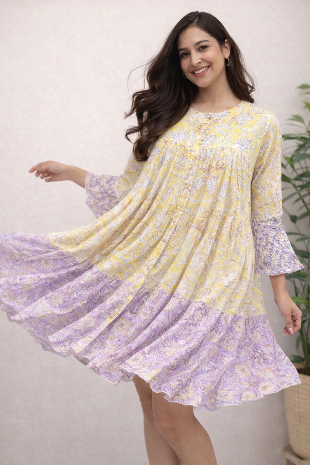 Women Yellow Cotton dress