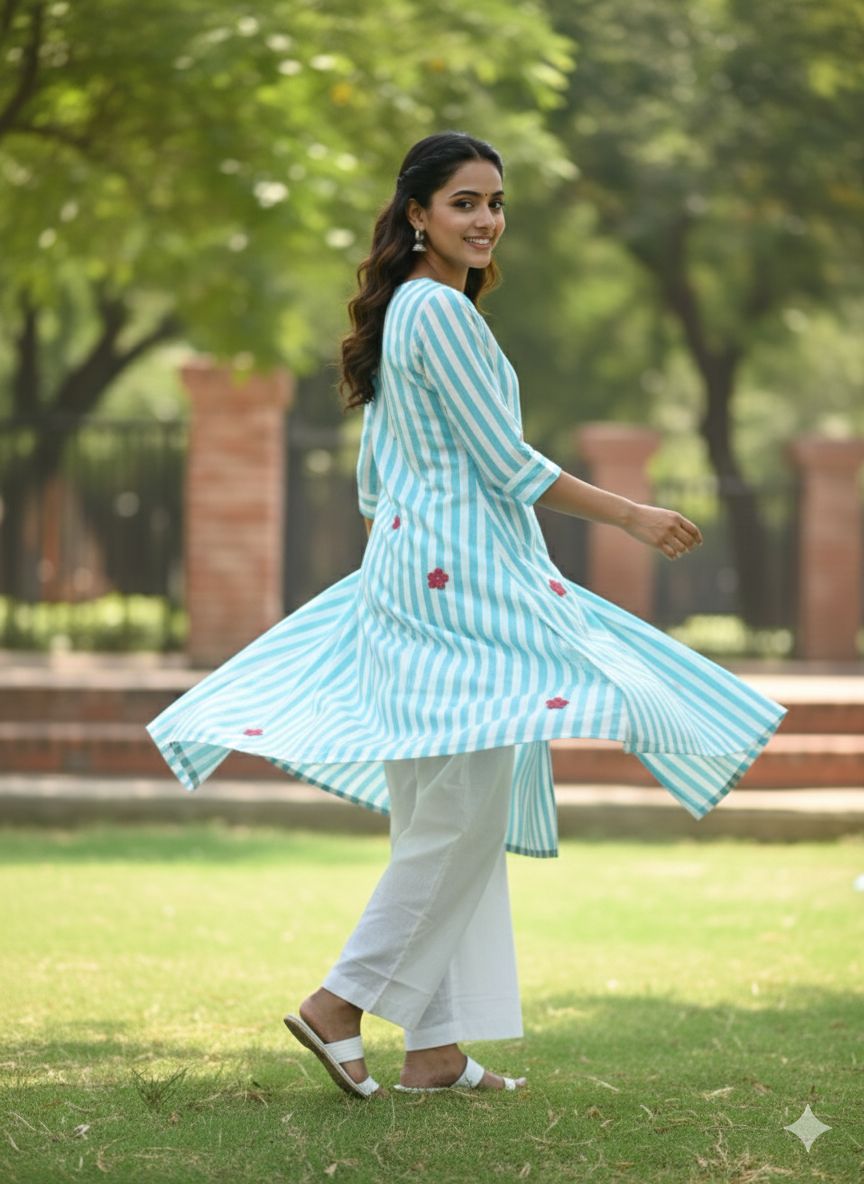 Women Blue Cotton