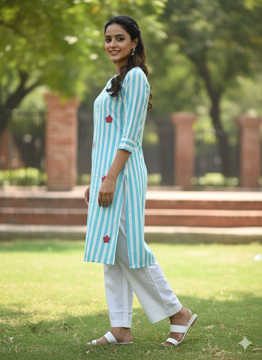 Women Blue Cotton