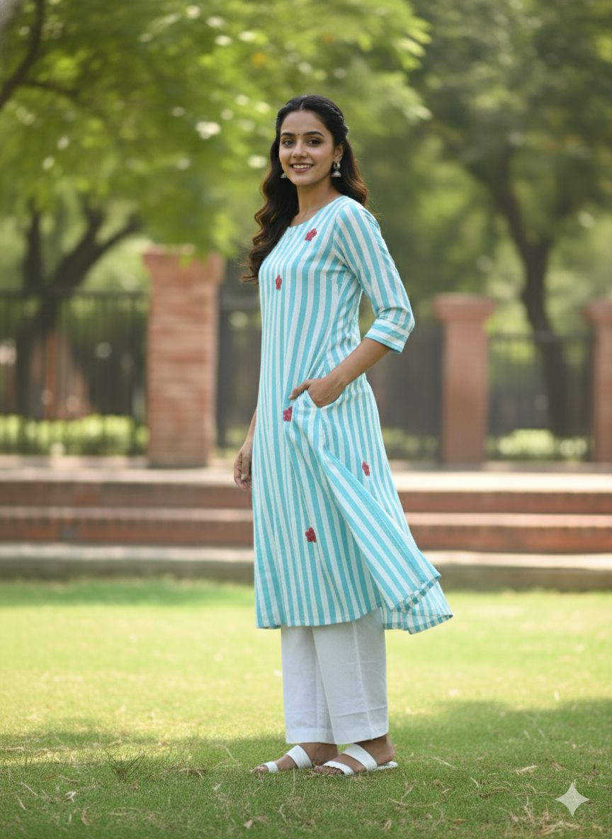 Women Blue Cotton