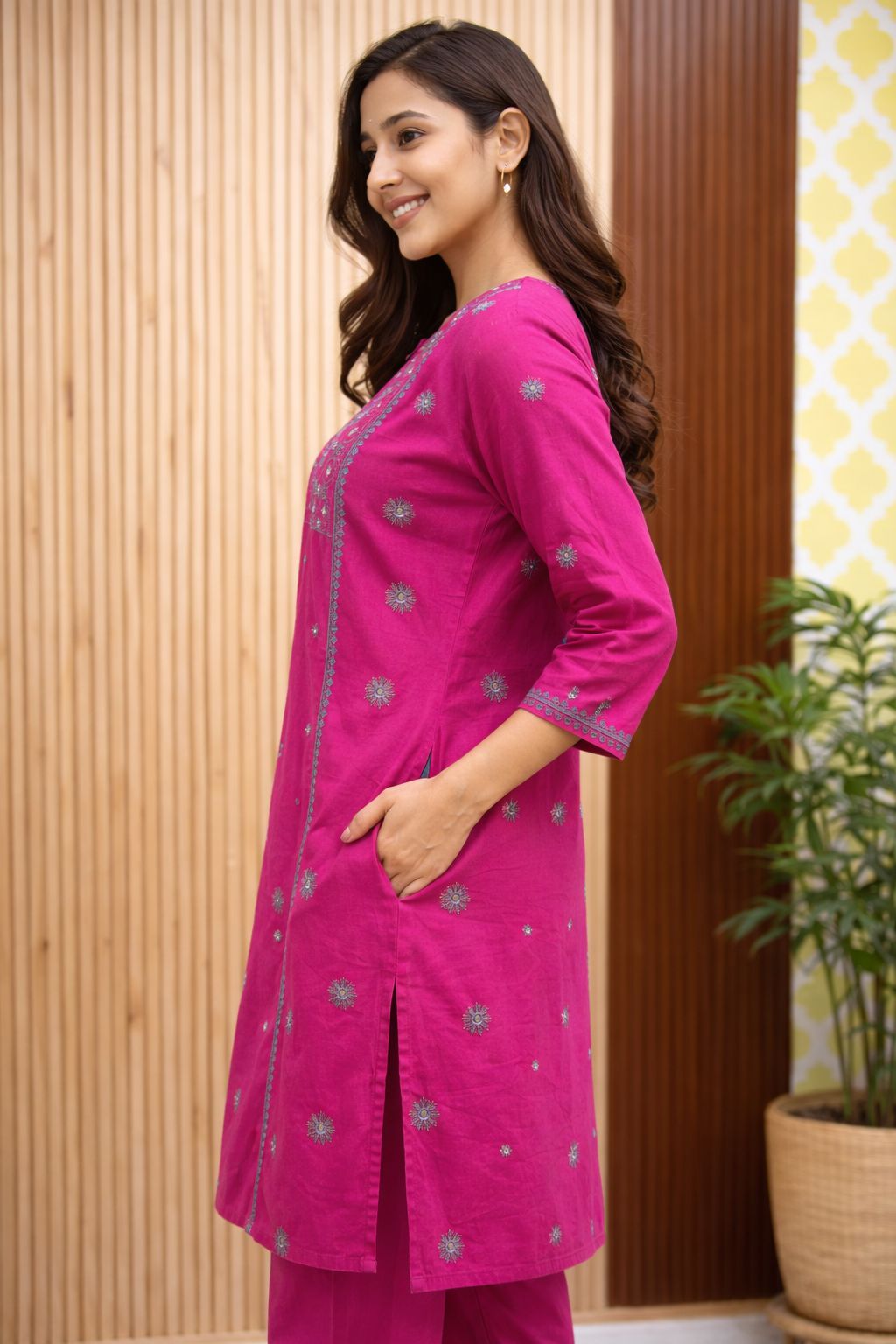 Women Pink DobbyFabirc Kurta Set