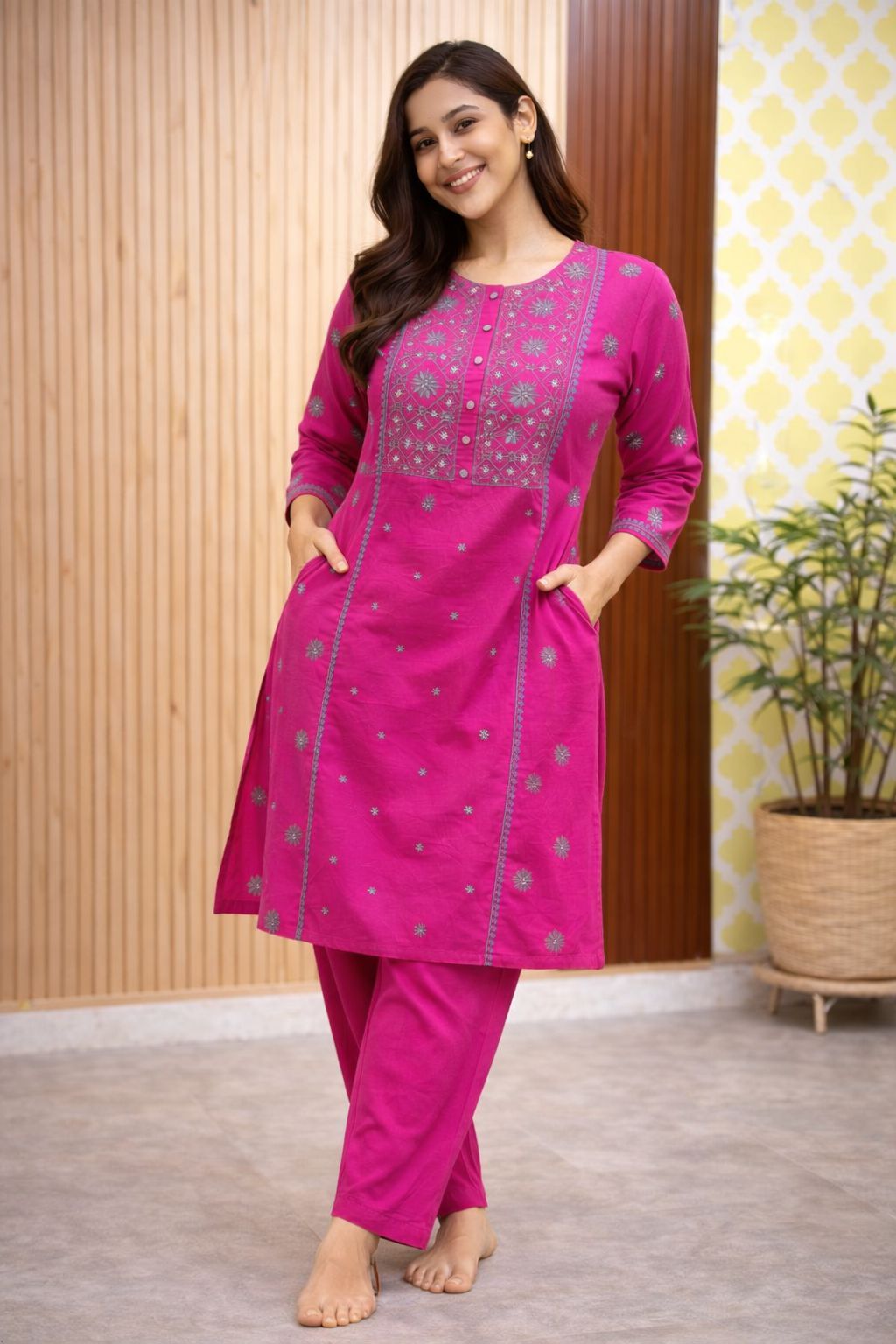 Women Pink DobbyFabirc Kurta Set