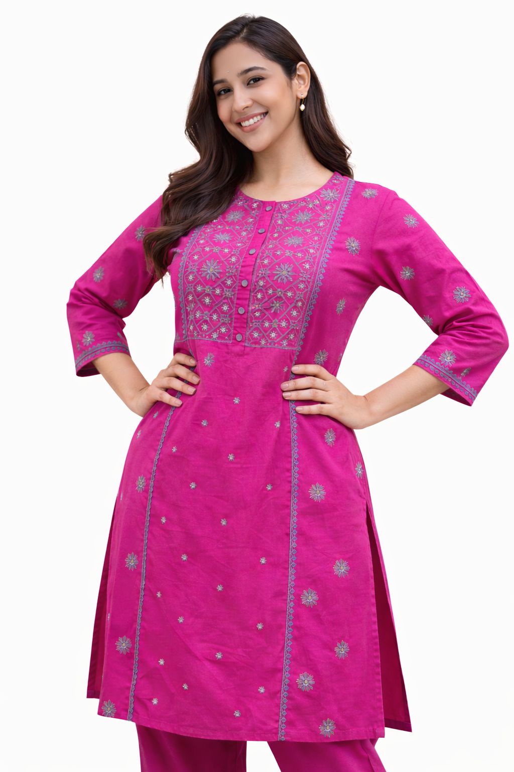Women Pink DobbyFabirc Kurta Set