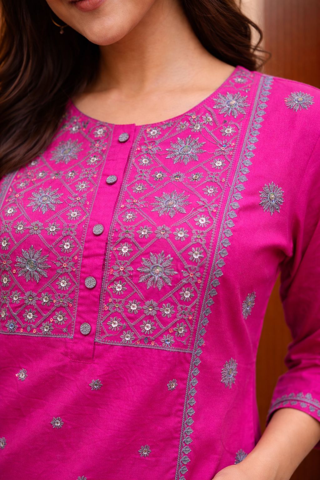 Women Pink DobbyFabirc Kurta Set