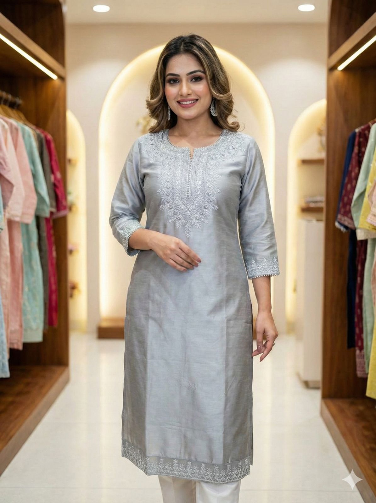 Women Grey Chandri Kurta