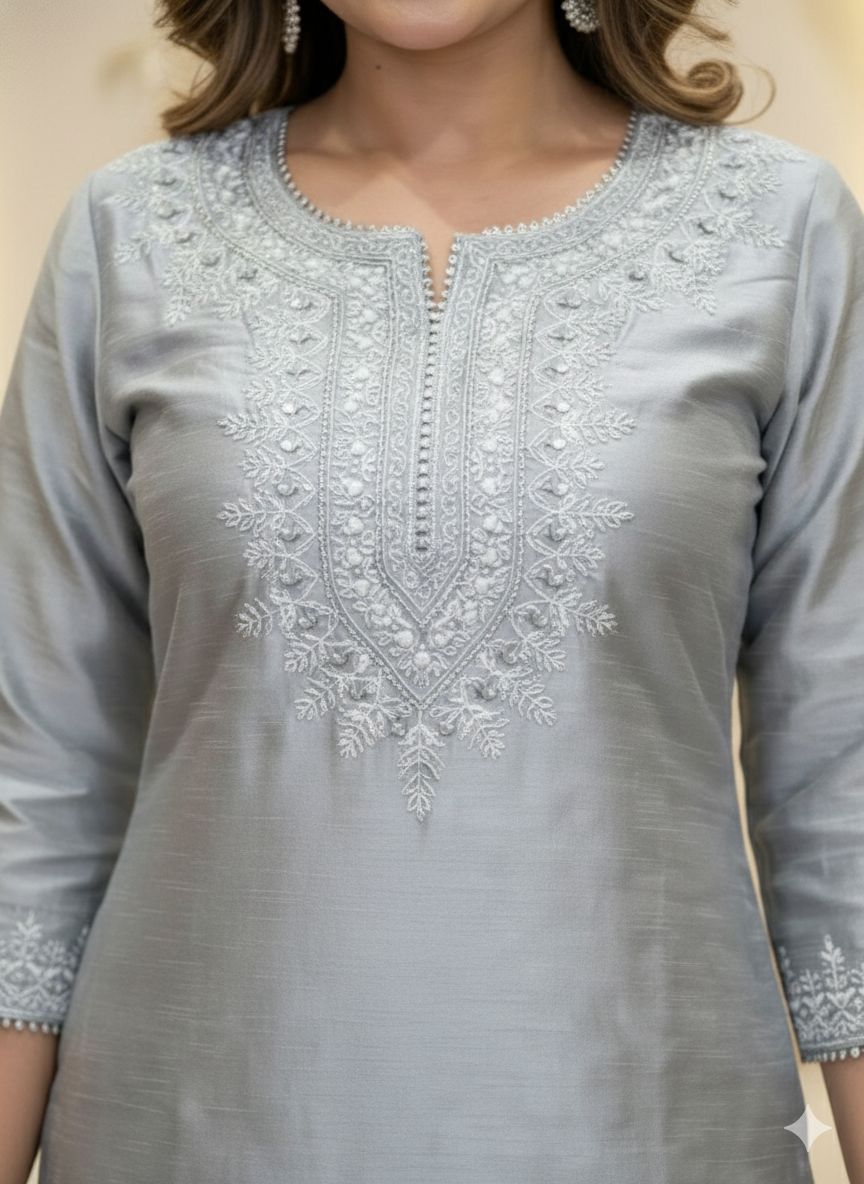 Women Grey Chandri Kurta