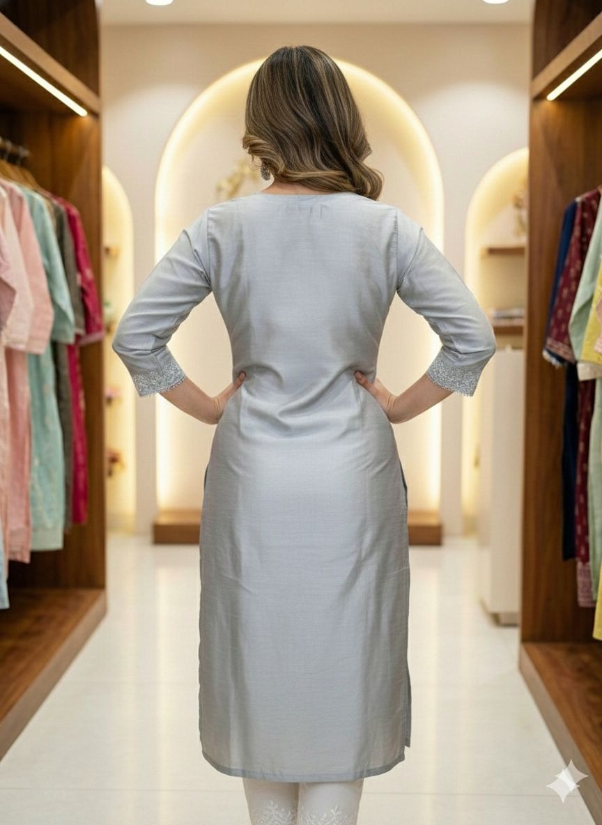 Women Grey Chandri Kurta