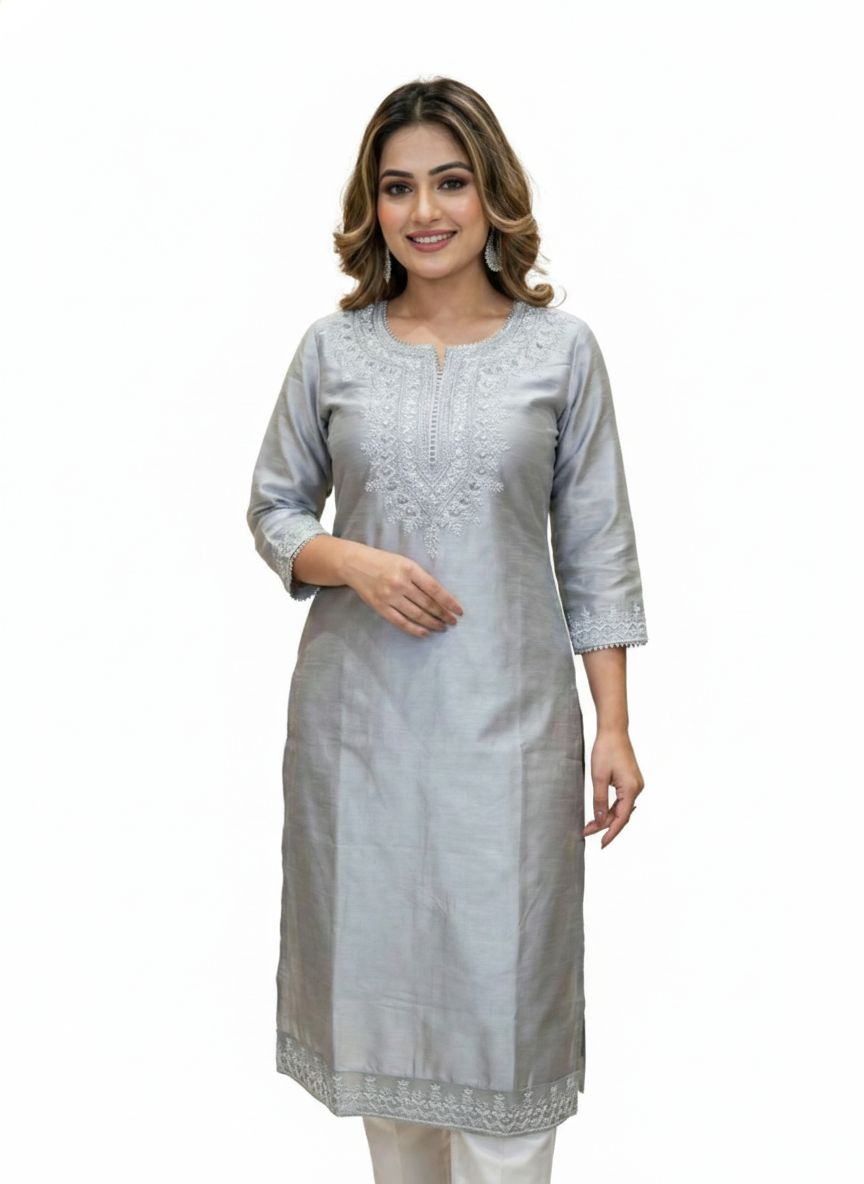 Women Grey Chandri Kurta