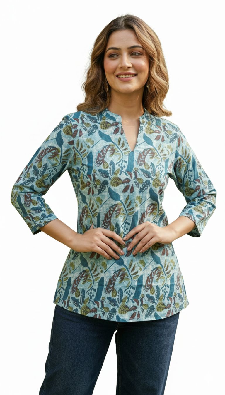Women Indigo Cotton Top