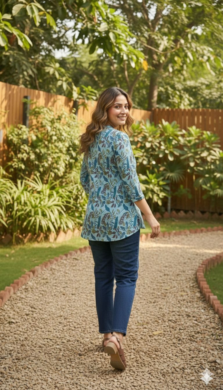 Women Indigo Cotton Top