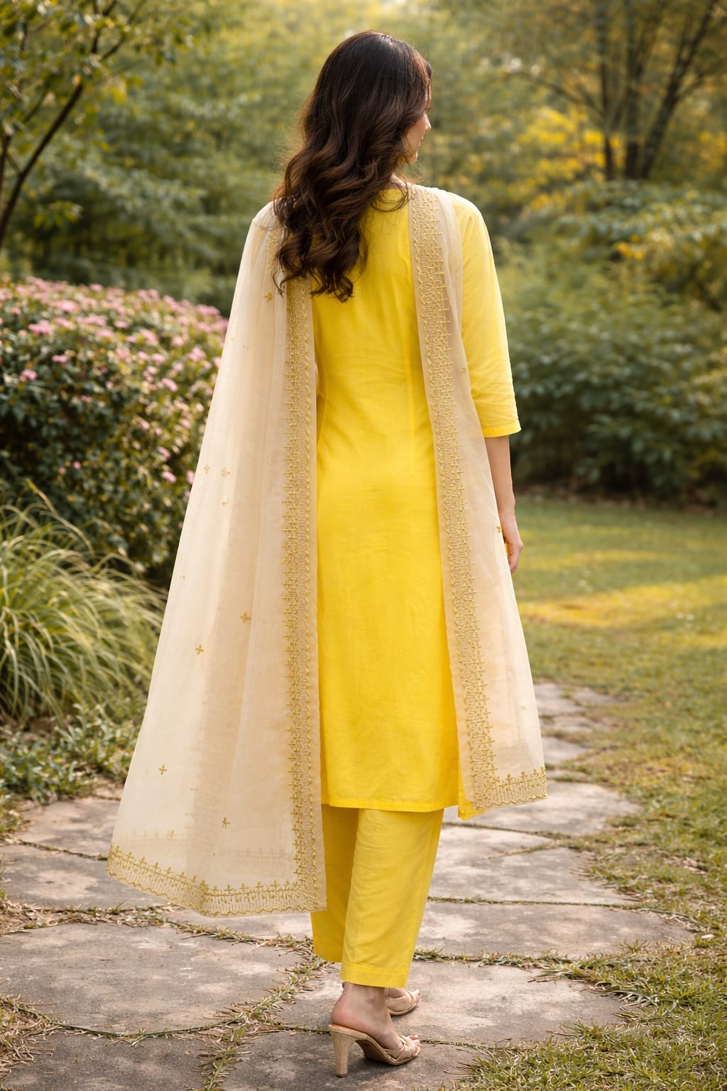 Women Yellow Chanderi Kurta Set