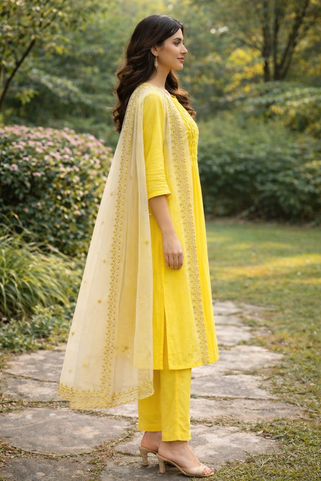 Women Yellow Chanderi Kurta Set