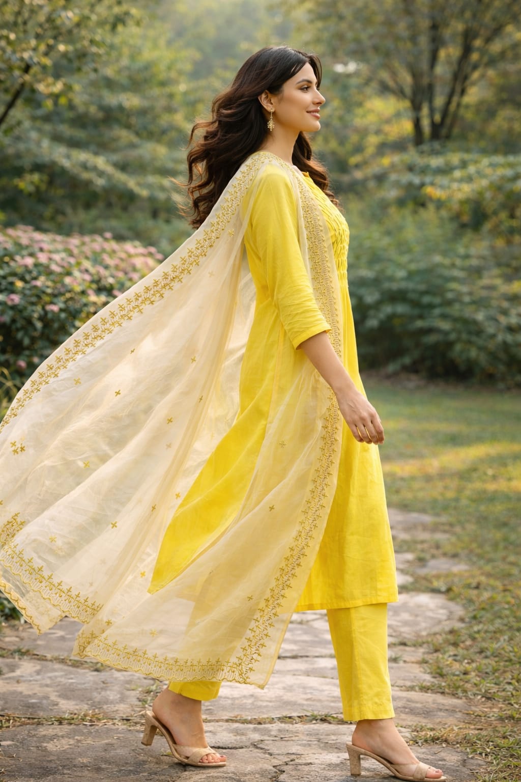 Women Yellow Chanderi Kurta Set