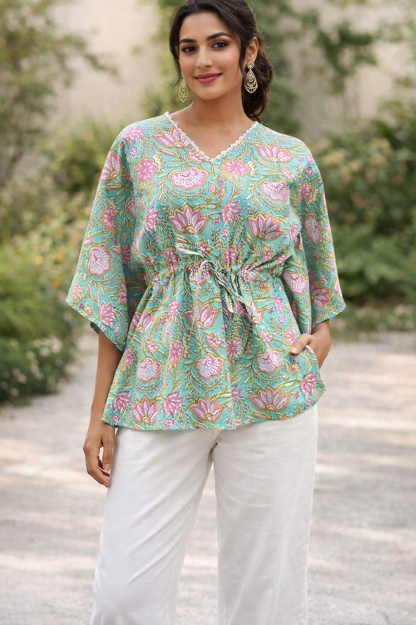 Womens Kaftan Sage Green Floral Print
