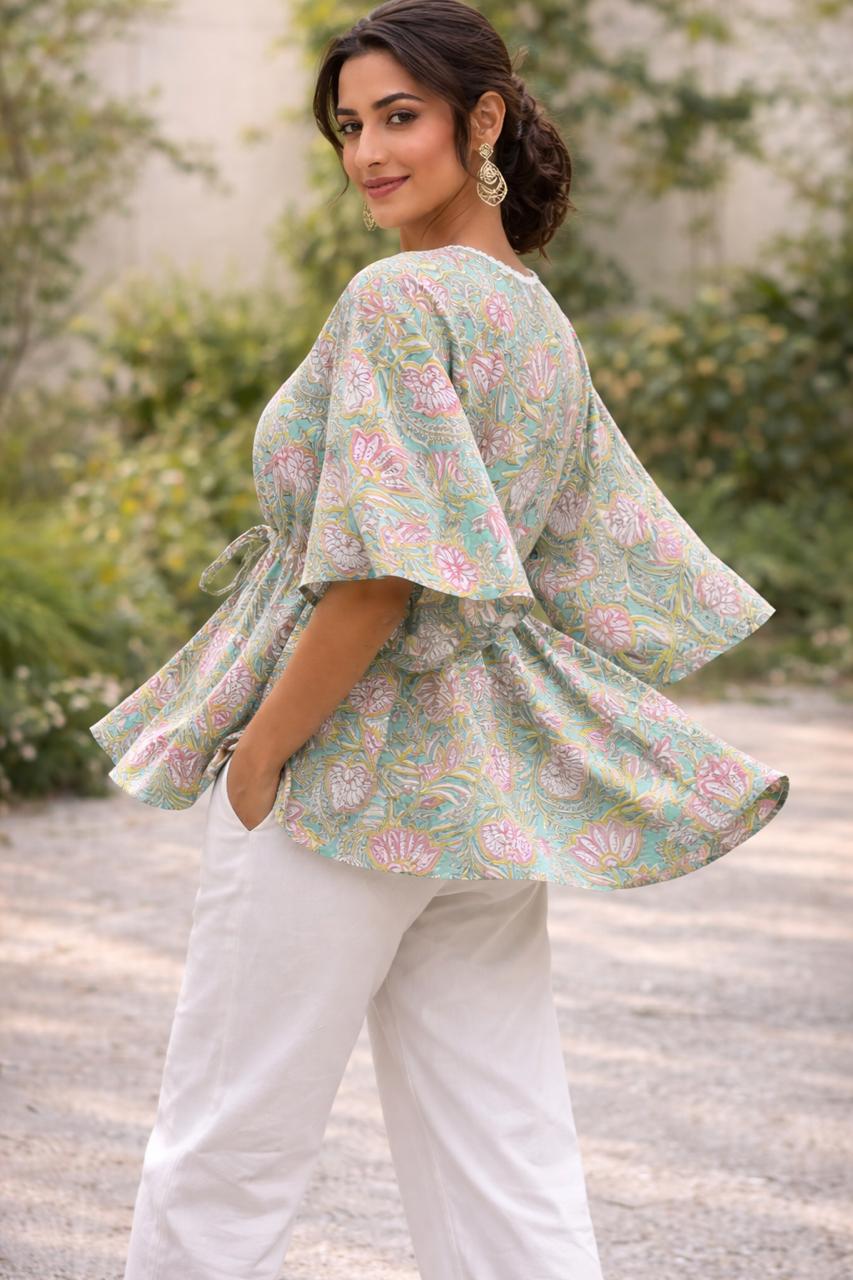 Womens Kaftan Sage Green Floral Print