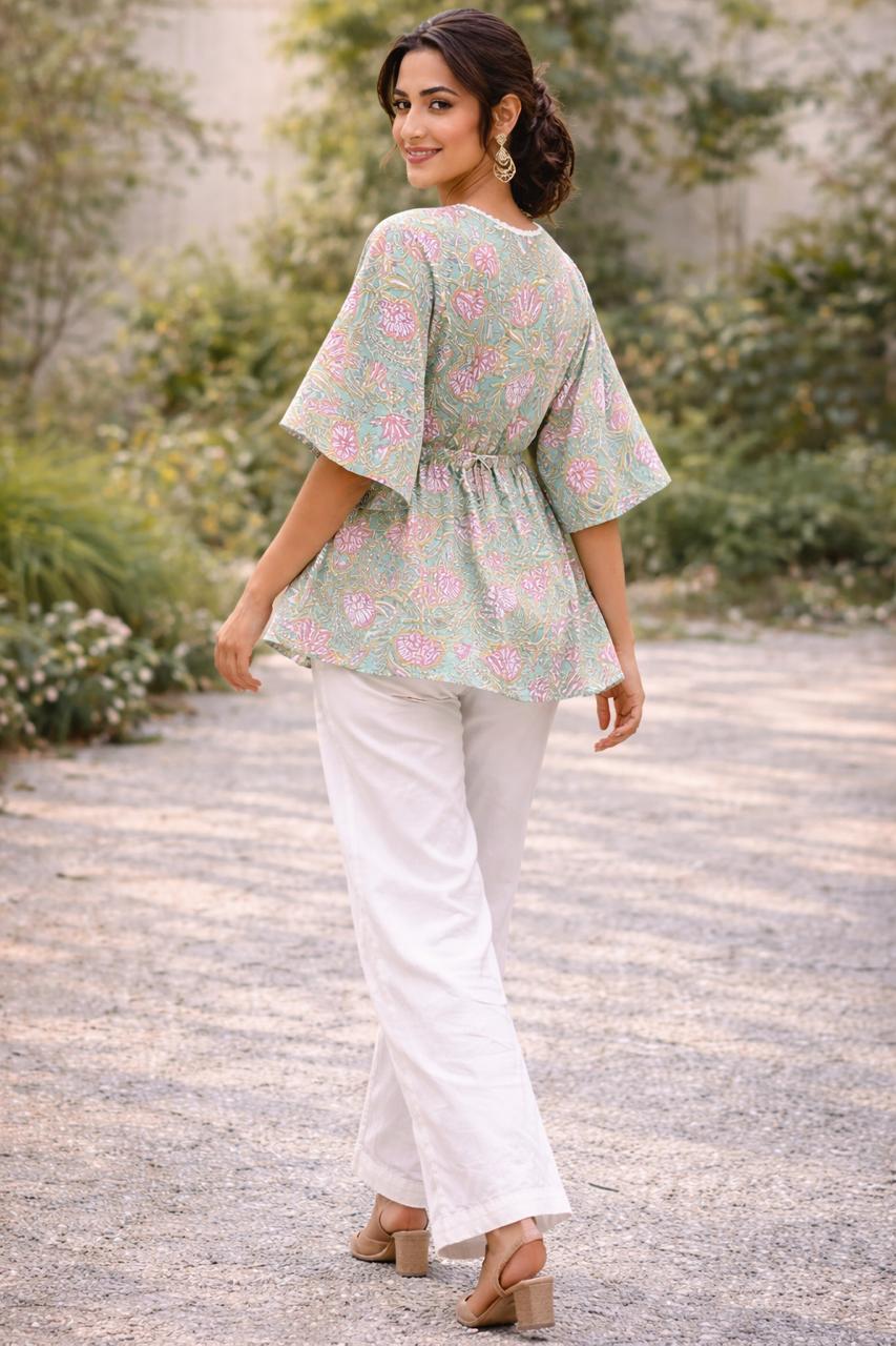 Womens Kaftan Sage Green Floral Print