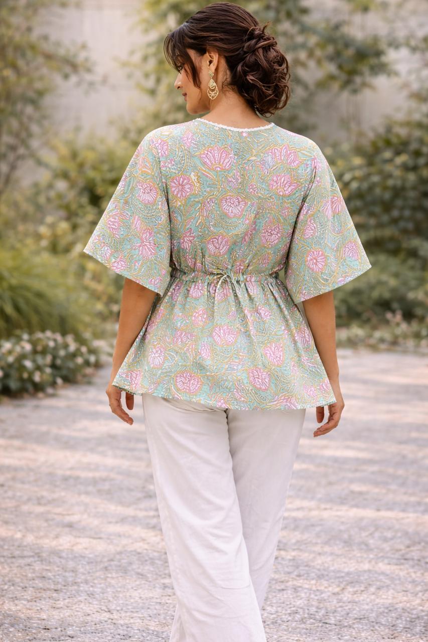 Womens Kaftan Sage Green Floral Print