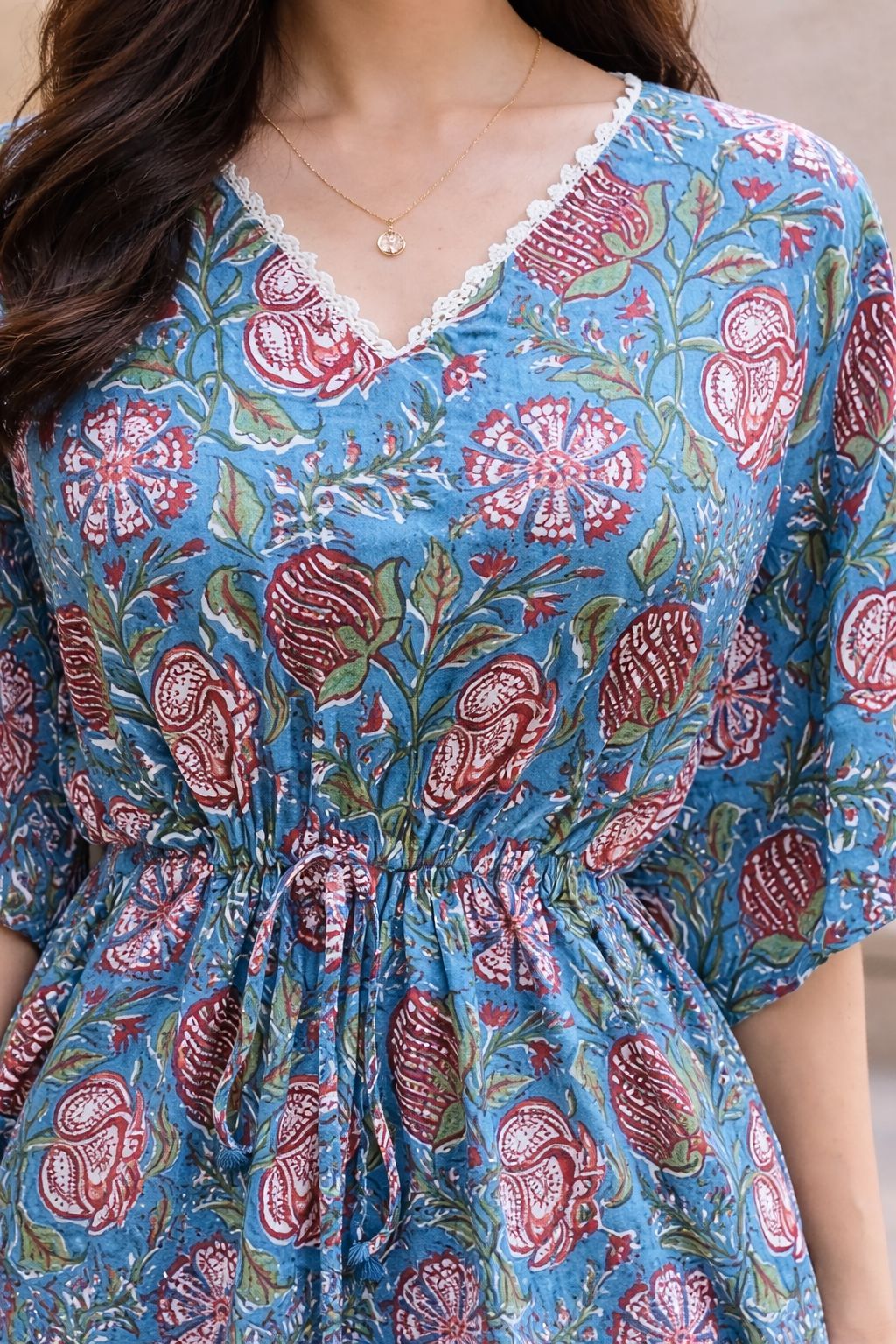 Womes Kaftan Sage blue floral